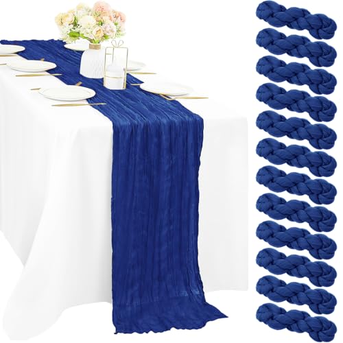 12 Pieces Royal Blue Cheesecloth Table Runner 10FT Pink Runner for Tables Gauze Fabric Boho 35 x 120 Inches Long Table Runner Decoration Rustic Sheer Runner for Wedding Baby Birthday Party Royal Blue