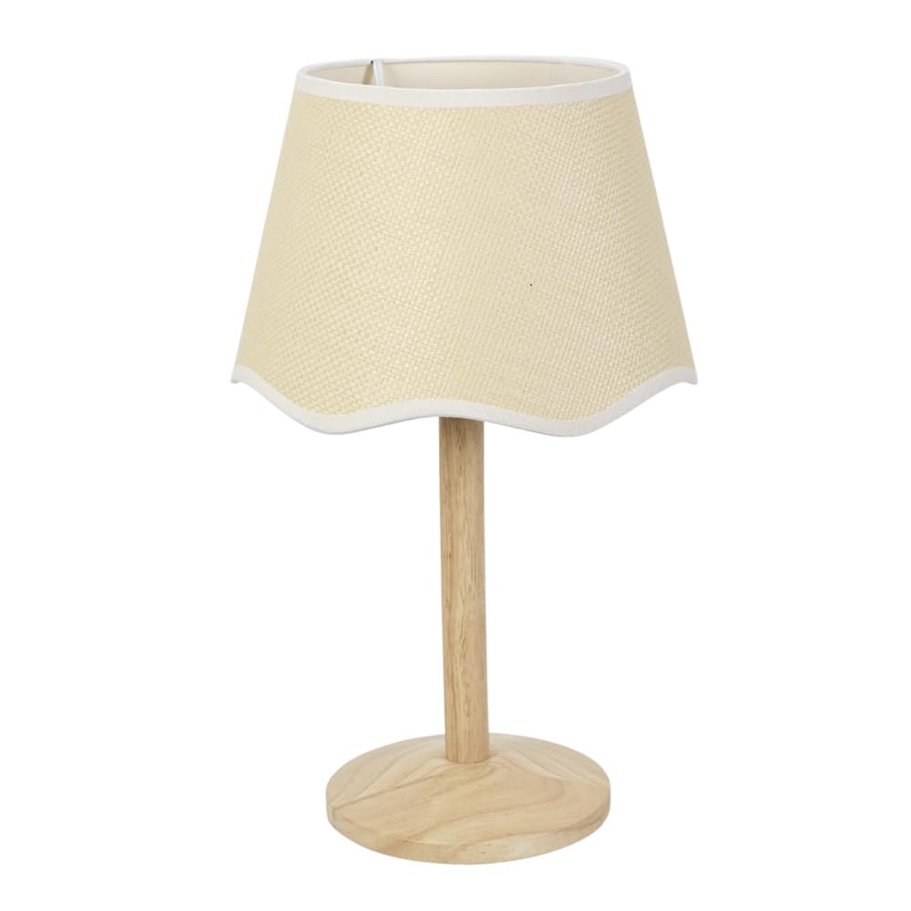 ValueLights | Single Stem Natural Wood Table Lamp with White Trim Scallop Shade Living Room Bedroom Light | Table Lamps, Home Décor & Improvement Essential | Included LED Bulb