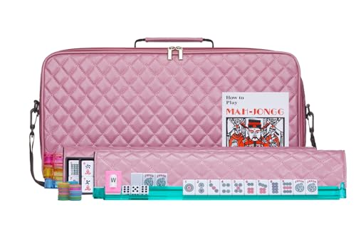 Set de Mahjong Americano con bolsa de cuero PU rosa púrpura