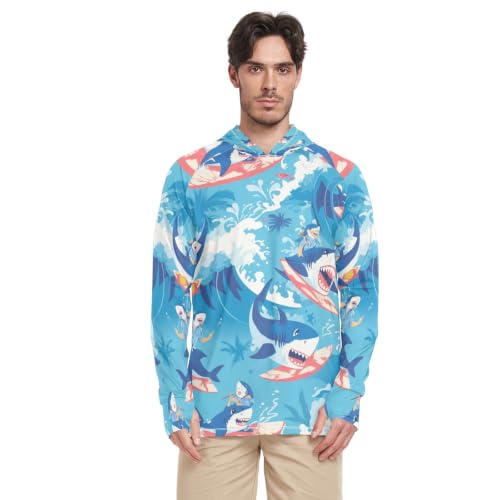 T-Shirt Homme Rash Guard Requins Bleus Surfant pour éviter les coups de soleil et irritations