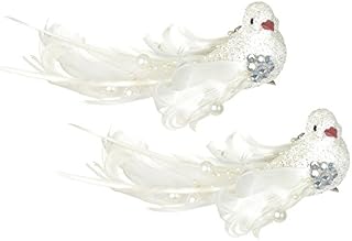 Premier Christmas Decoration 16cm 2 Pack Clip on Birds with Beads - White