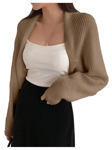 Image of SweatyRocks Women's Open Front Cropped Cardigan Long Sleeve Bolero Shrug Sweater