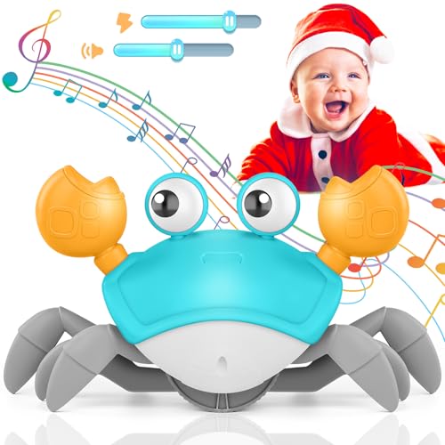 Image of Crawling Crab Baby Toy, Upgraded Tummy Time Gifts for Newborn Babies 3-6 6-12 Month, Light-Up Walking Dancing Moving Crab with Music & Obstacle Avoidance, Rechargeable Sensory Development Toy (Green)