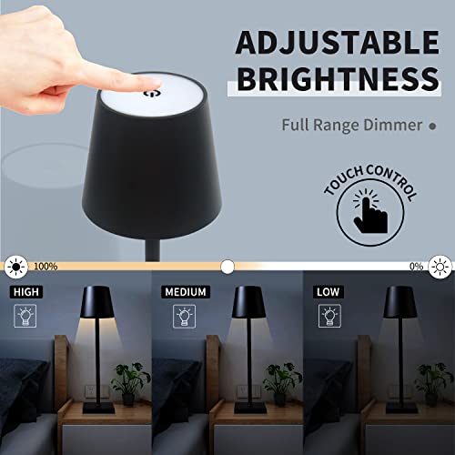 Rechargeable Led Table Lamp, Cordless Dimmable Touch Lamp For Bedroom, Decorative Lights Desk Lamp For Home, Metal Body, Waterproof, Black #TOP2