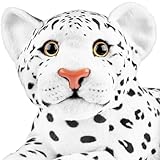 BRUBAKER Leopard Kuscheltier - 30 cm Stofftier - Baby Plüschtier Raubkatze Liegend - Kinder Plüsch Spielzeug - Weiß