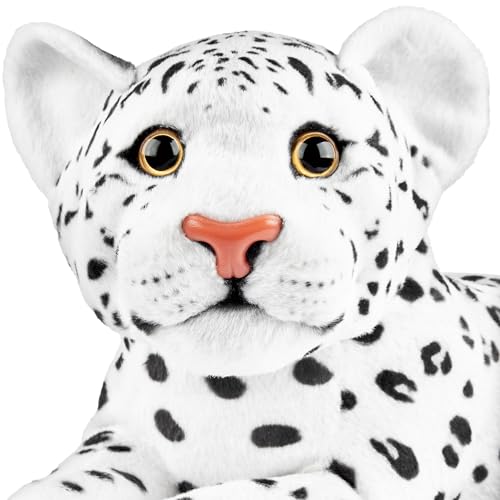 BRUBAKER Leopard Kuscheltier - 30 cm Stofftier - Baby Plüschtier Raubkatze Liegend - Kinder Plüsch Spielzeug - Weiß