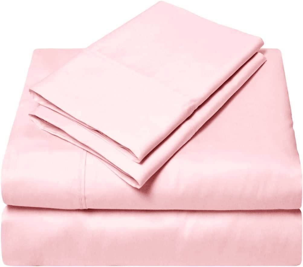 HUNTER BEDDING 100% Organic Bamboo Bed Sheet Set For Double Size Bed, 40cm Deep Pocket Fitted Sheet, Cooling Sheet Set 4pc - 1 Flat Sheet, 1 Fitted Sheet & 2 Pillowcases - (Pink Solid, Double)