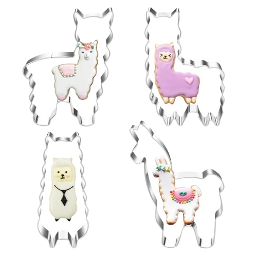 4 Stück Ausstechformen Alpaka, Ausstechform Tiere, Keksausstecher Lama, Plätzchen Ausstecher Edelstahl, Plätzchenausstecher zum Backen & Basteln für Weihnachten Halloween Cookie Cutter Lama Geschenke
