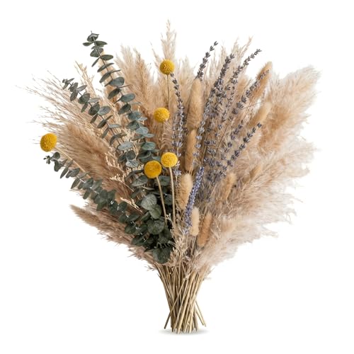 Ramo de Pasto Pampas Seco 43 cm, Flores Amarillas Boho miniatura 1