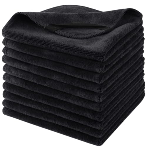 SINLAND Microfiber Facial Cloths Fast Drying Washcloth 12inch x 12inch Black 10 Pack