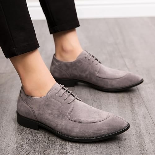 Mens Retro Suede Leather Lace Up Dress Oxfords Shoes Classic Slip On Low Top Pointed Toe Non-Slip Flats Derby Shoes for Formal Business Wedding (Coffee Color,6)3