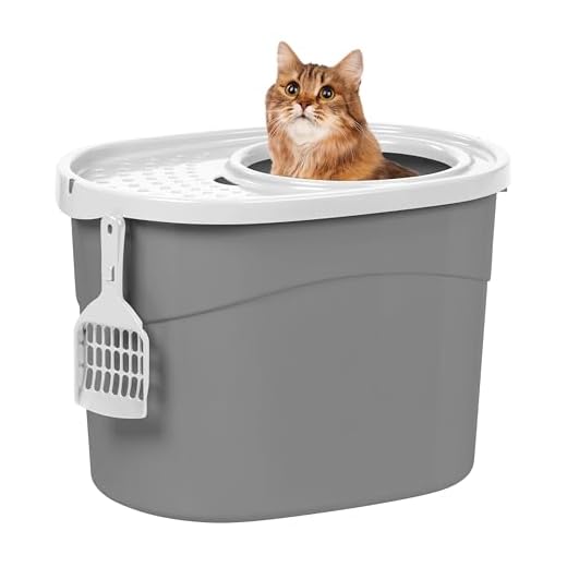 IRIS USA Top Entry Cat Litter Box with Cat Litter Scoop, Gray/White TECL-20