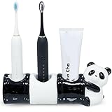 Cute Ceramic Panda Toothbrush Holder – Electric Toothbrush & Toothpaste Organizer for Bathroom Sink – Adorable Vanity Countertop Stand, Fun Animal Decor (Three Slots)