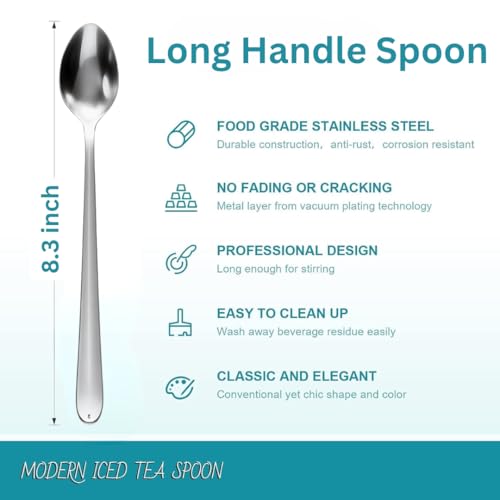 Image of Long Handle Spoon, Long Mixing Stirring Spoon for Iced Tea, Coffee Suitable for Tall Glasses, Cocktail Bar Stainless Steel Long Handle Spoon, Soda Spoon, Milkshake Spoon (2 pcs Sigma Long)