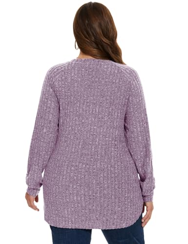 MONNURO Women's Plus Size Tunic Sweaters - Casual Long Sleeve Button-Down Shirt for Leggings3