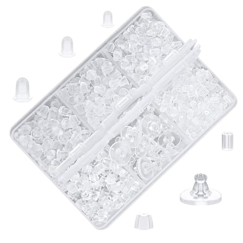 iBayam 610pcs 6 Style Clear Silicone Earring Backs for Studs & Hooks