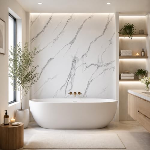 Shower Panel 1000mm Wide x 2.4m Wet Wall Bathroom Cladding PVC 10mm Thick (Marble Gloss 1m)