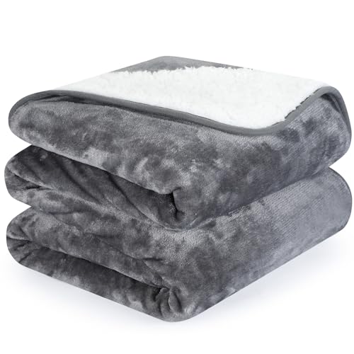 PETTOM Fleece Hundedecke wasserdichte Haustierdecken, weicher Plüschüberwurf für Katzen Welpen Schützt Couch, Stühle, Auto oder Bett vor Verschütten, Flecken - Maschine waschbar, 152 x 127 cm,Grau