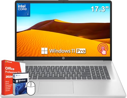 HP 17 inch Laptop, 17.3" HD+ Touchscreen Display, Core 7-150U Processor, 64 GB DDR4 RAM, 1 TB SSD, Intel Graphics, Backlit Keyboard, Wi-Fi 6, Microsoft Office 2024 Lifetime License & Windows 11 Pro