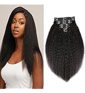 VIIYEESS Hair Extensions Clip in Human Hair for Black Women 8pcs Per Set with 18 Clips Kinky Stra...