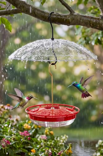 Image of FEED GARDEN Hummingbird Feeder with Rainproof Dome, 16oz Nectar Feeder 11.8 inch Rain Guard Weatherproof Ant Moat Easy Fill & Clean Hanging Leak-Proof BPA-Free