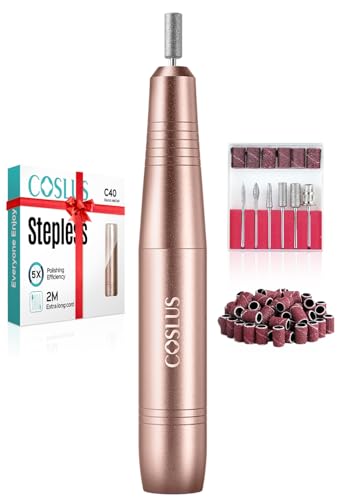 COSLUS Nail Drill Adjustable Speed 20000RPM Electric Nail Files for Gel Acrylic Nature Nails Portable Manicure Pedicure Set with 6 Drill Bits 31 Sanding Bands E File for Beginner Women Mum