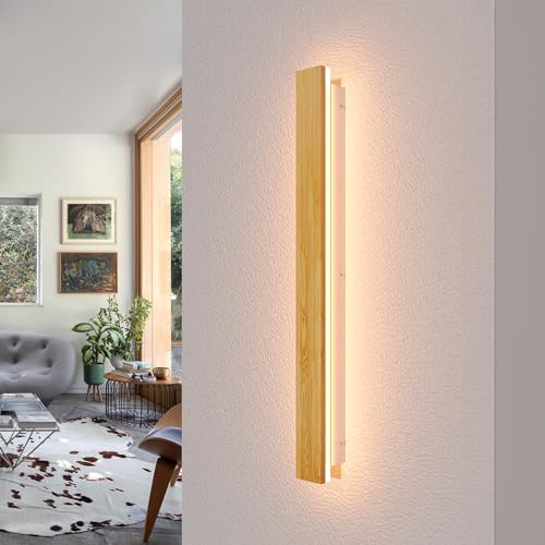 Lampada Da Parete In Legno Illuminazione Da Parete Lunga Led Appliques Per Interni Lampada A Muro Moderna Dimmerabile Con Telecomando 21w Applique Per Camera Da Letto Soggiorno Corridoio, 60cm