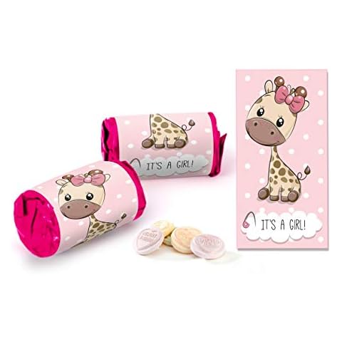 Colourbat x40 Sweet Rolls Personalised Giraffe Baby Shower Sweets Mini Love Hearts Party Favours for Guests Suitable for Vegetarians Vegans Halal Cover