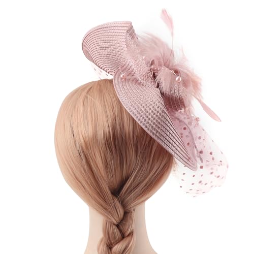 Image of DRESHOW Women Fascinator Hats Tea Party Hat Vintage Pillbox Hat Headband for Cocktail