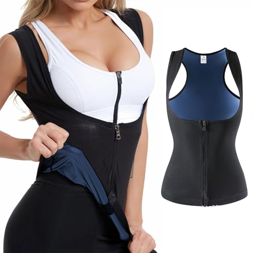 Chaleco Neopreno Sauna para Hombres y Mujeres Trajes Sauna Compresion Adelgazantes Adelgazante Sudoración Deporte Shapewear Camiseta Sauna para Deporte Fitness, Sauna, Sudar Rapido (Azul, M)
