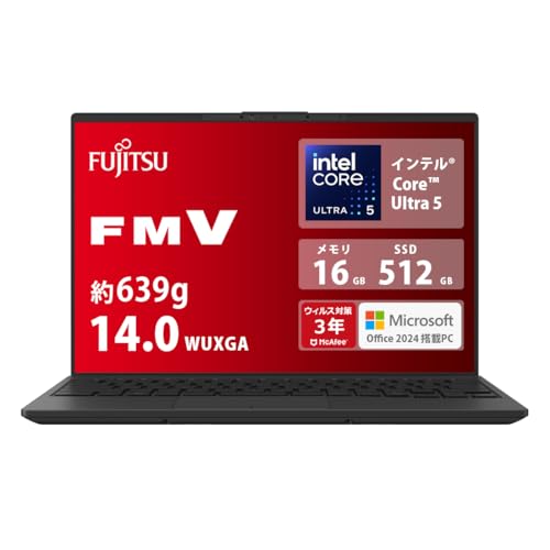 富士通 ノートパソコン 日本製 FMV LIFEBOOK WU5/J3 (MS Office 2024/Win 11/14.0型/Core Ultra 5/16GB/SSD 512GB) UHシリーズ AZ_WU5J3_Z736
