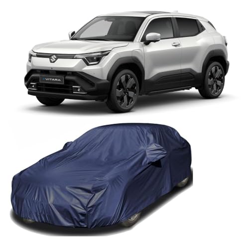 Image of Car Body Cover Compatible with Suzuki e Vitara | Water, Dust & UV Protection | Mirror Pockets | Elastic Grip | Triple Stitch Suzuki e Vitara Car Cover (Blue)