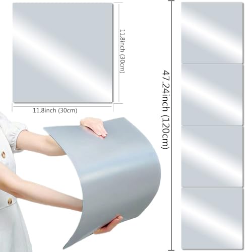 Image of Flitpic Wall Mirror Tiles,Full Length Tiles,Flexible Full Body Mirror for Bedroom,Living Room,Acrylic Wall-Mounted Mirrors,Frameless Mirror (12''x12''x4PCS)