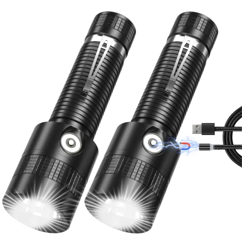 ATESON Rechargeable LED Flashlights (Battery Included) - Magnetic USB Charging, 1000 Lumens Small Flashlight with Clip,Waterproof 4 Modes for Camping Hiking Emergency[2 Pack]