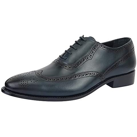 LIBERTYZENO Mens Wingtip Brogue Lace Up Leather Formal Dress Shoes Blue 8.5, Navy Cover