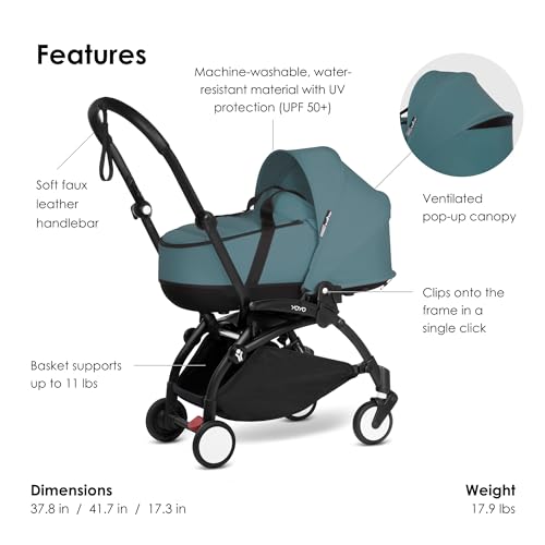 BABYZEN YOYO2 Black Frame + Aqua Bassinet - Includes Thick Double Mattress, Ventilated Shell & Canopy - Thumbnail 5
