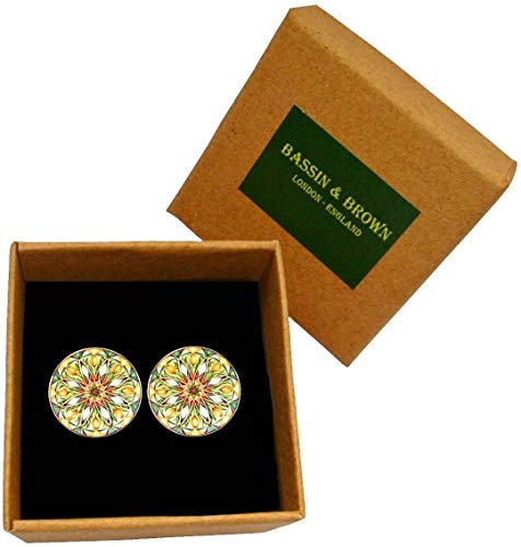 Mancuernillas Kaleidoscope Flower Spray Verde/Blanco/Naranja miniatura 4