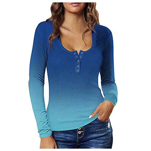 GFPGNDFHG Women s Long Sleeve Sexy Neck Ribbed Button Tops Basic Solid Color Tee Shirts Sweater Blouses Tops