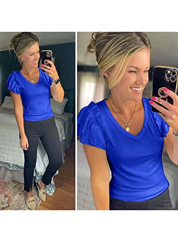 DOROSE Womens Summer Tops Sexy V Neck Casual Ruffle Short Sleeve Shirts Blouses4