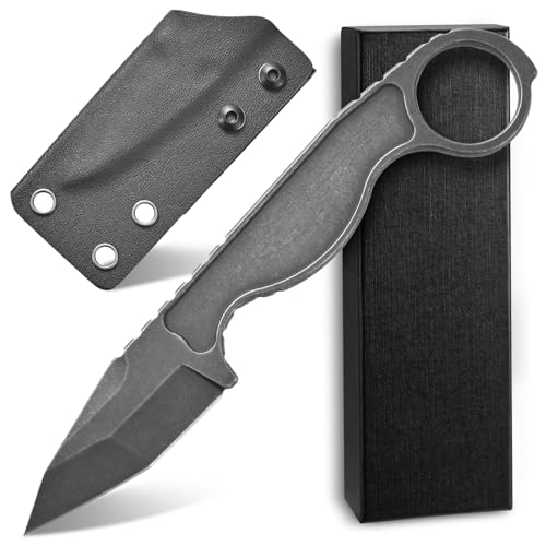 Ccanku C1101 Fixed Blade Knife D2 Blade, Stainless Steel Handle and Knife Kydex Sheath for Outdoor Hunting, Survival and EDC Tool(Black)