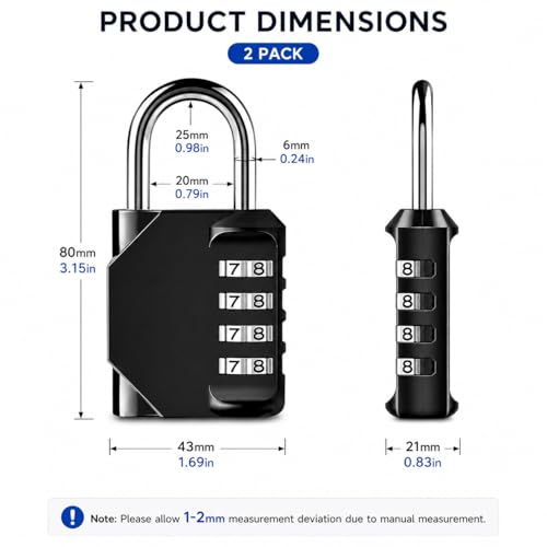 Image of 4 Digit Combination Padlocks, Long Shackle Resettable Security Locks, Weatherproof Zinc Alloy Body, Heavy Duty Lock for School Lockers, Gym Lockers, Gates, Fences, Storage Units & Luggage (3 Pack)