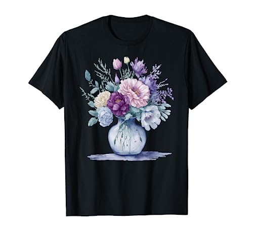Beautiful Flowers in a Vase Blooming Floral Watercolor T-Shirt