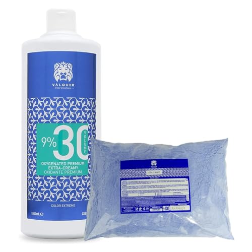 Valquer - Pack Profesional, Oxigenada Premium Ultra-Cremosa 30 Volúmenes (9%) 1000 ml, Polvo Decolorante 500 Gr, Coloración y Decoloración Capilar