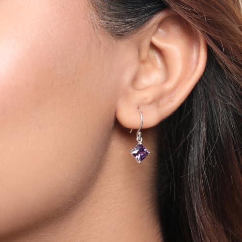 925 Silver Purple CZ Rhodium Fish Hook Earrings Hallmark