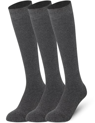 Image of Mysocks Kids Knee High Socks 3 Pairs Seamless Toe Plain Colour