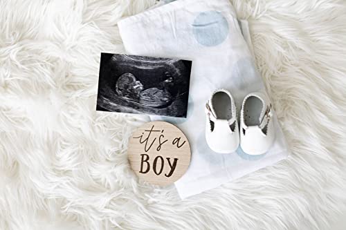 Image of Kate & Milo Weekly Pregnancy Milestone Marker Discs - Classic Cursive Script Wooden Discs With Reversible Photo Props for Baby Announcement and Milestones, Gender-Neutral Gift