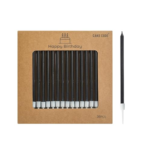CAKE CODE 36-Count Black Long Thin Metallic Birthday Candles Cake Candles Birthday Parties Wedding Decorations Party Candles Cake Decorations