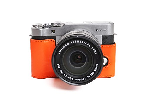 Sac demi-boîtier en cuir véritable fait main orange pour Fujifilm X-A3