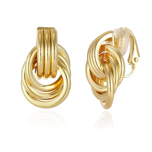 Gold Statement Geometric Clip On Earrings for Women Girls Chunky Gold Knot Link Clip Earrings Trendy Jewelry Gift