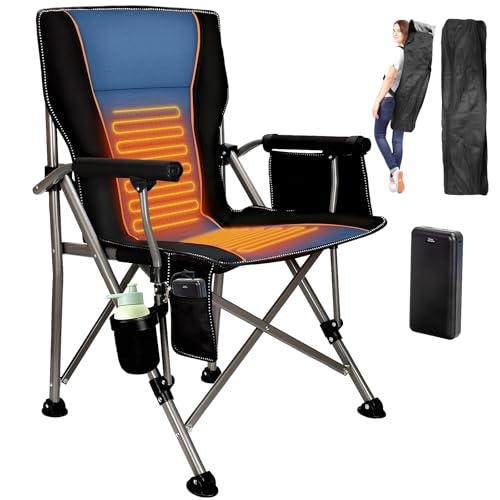 QUYUAN Heated Camping Chair with 20,000 mAh Battery, Fully Padded Heated Camp Chairs, Loog-Lasting for 500 Mins, Heavy Duty Folding Chairs Supports 500 lbs for Camping, Outdoor Sports, Picnics, Beach